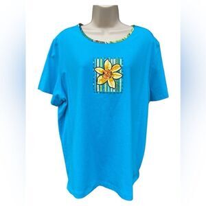 ALFRED DUNNER Women's Embroidered Flower short sleeves straight hemline